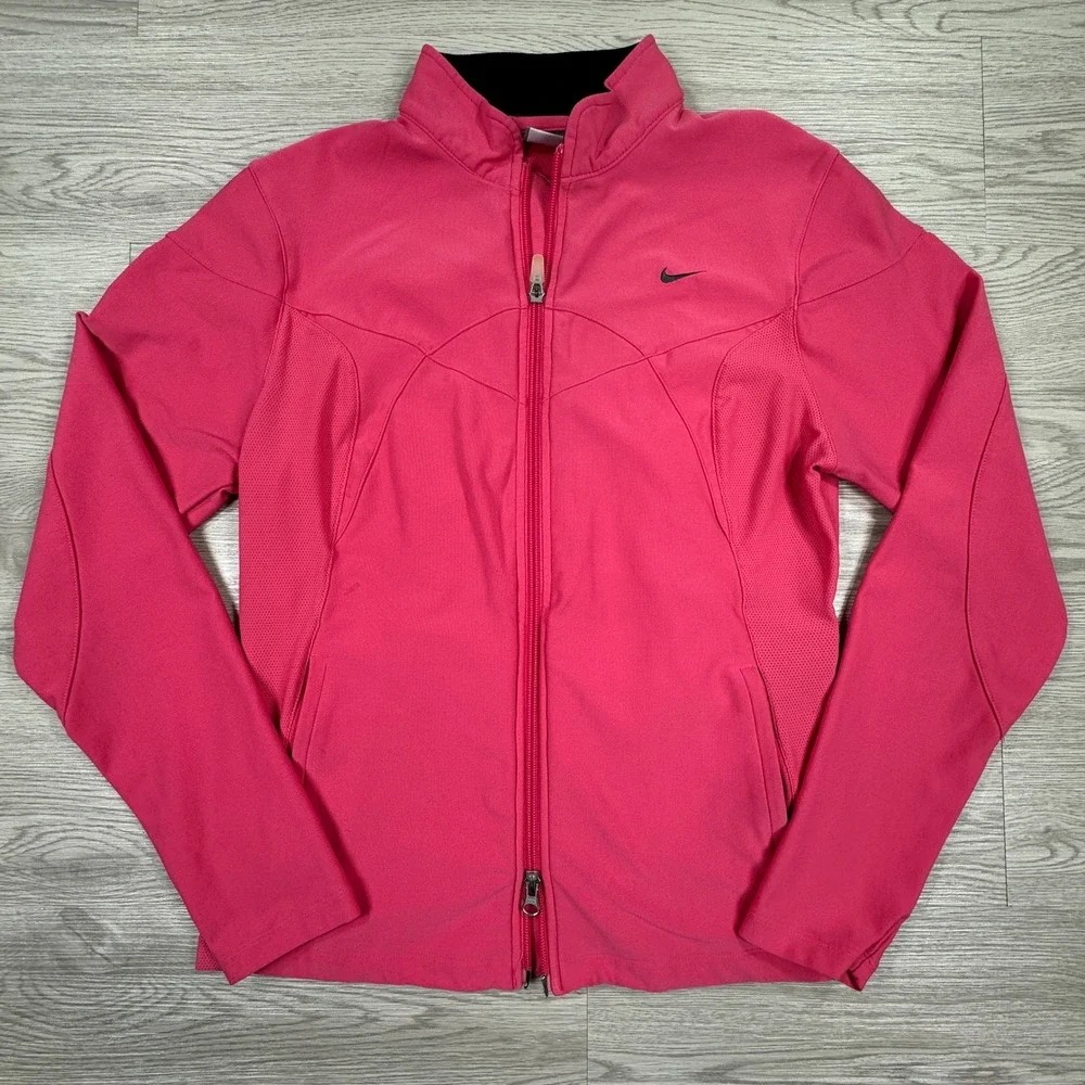 Nike Womens Jacket Fit Dry Full Zip Track Pink Medium Mesh Panels Running Active